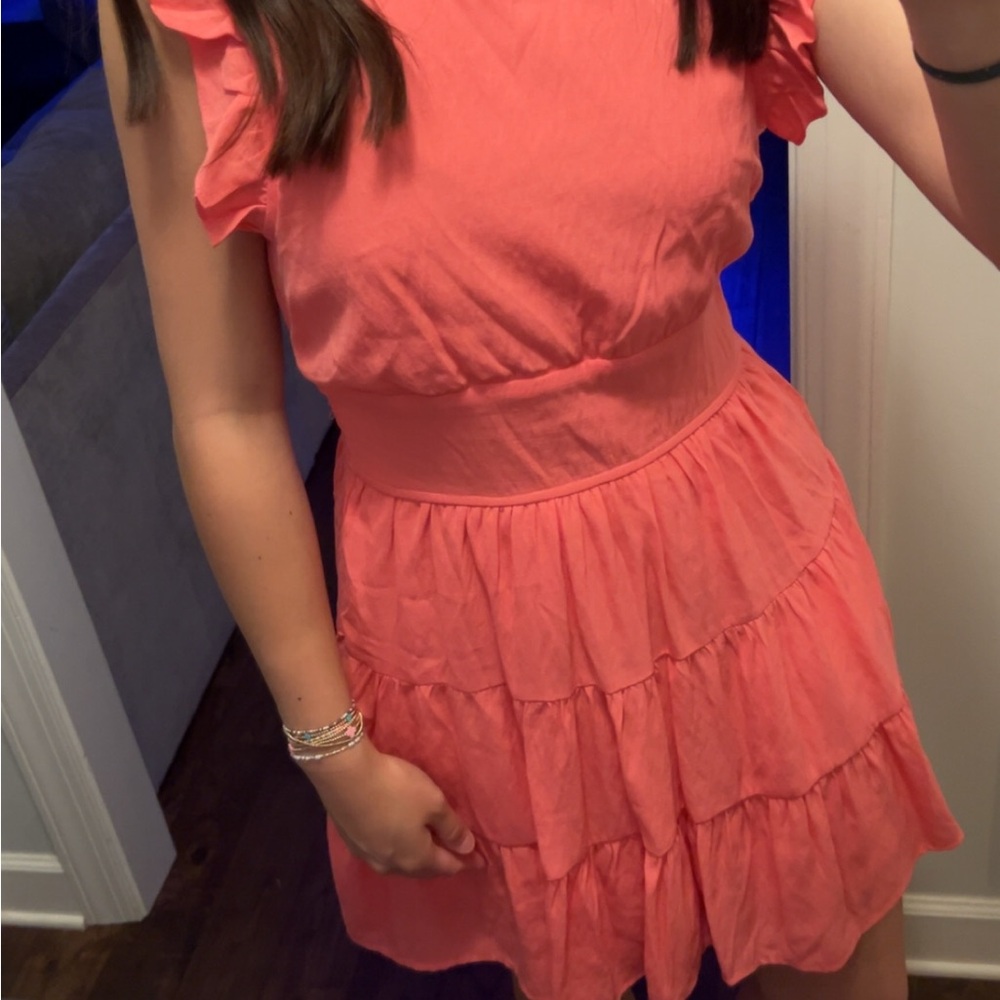 Coral Ruffle Sleeve Dress